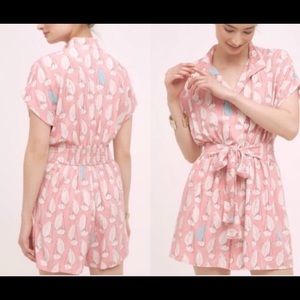 Anthropologie Maeve Tourists Pink Nautical Sailboat print romper | Size 6